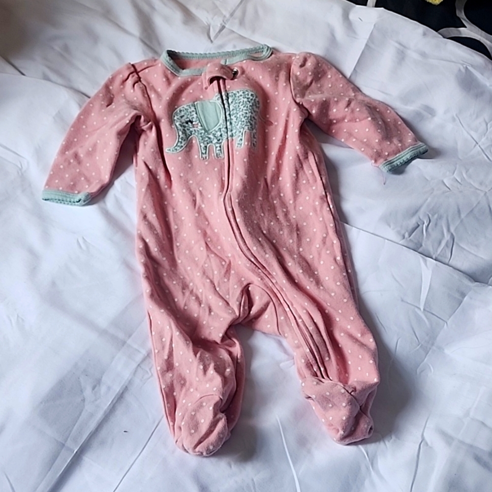 Carter's 3-month pink and white polka dotted elephant two-way zipper sleeper